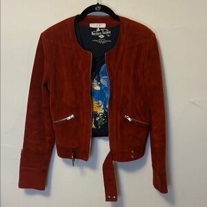 IRO Women's Cranberry Red Smokin’ Hot Suede Zip Moto Jacket Medium